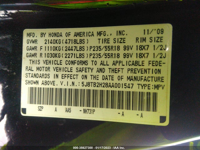 5J8TB2H28AA001547 Acura RDX
