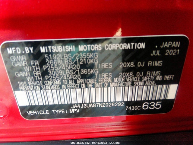 JA4J3UA87NZ026292 Mitsubishi Outlander Se