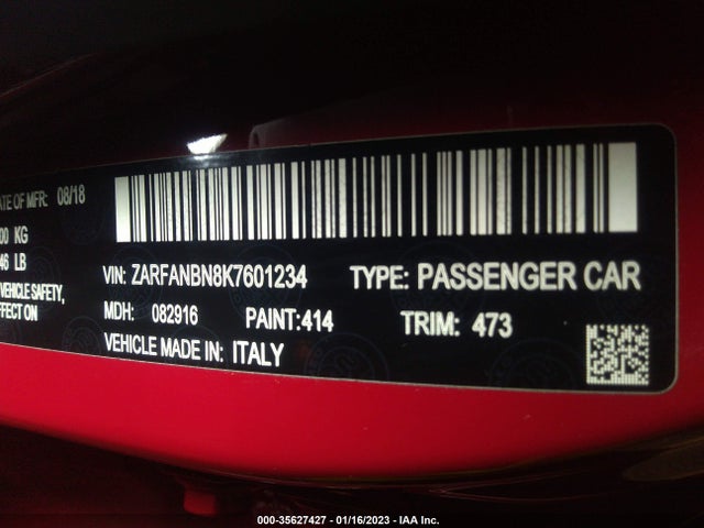 ZARFANBN8K7601234 Alfa Romeo Giulia Ti Sport