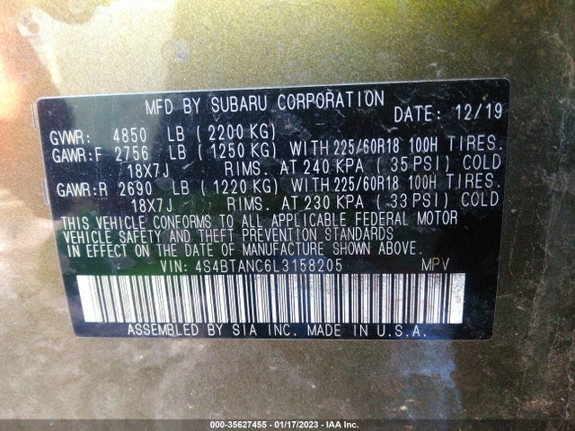 Subaru Outback Limited 2020 4S4BTANC6L3158205 Image 9