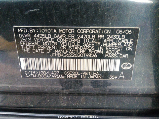 Lexus Is 250 Manual/auto 2006 JTHBK262262019426 Image 10