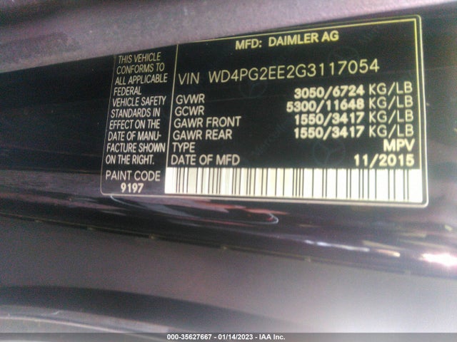 2016 Mercedes-Benz Metris, VIN: WD4PG2EE2G3117054