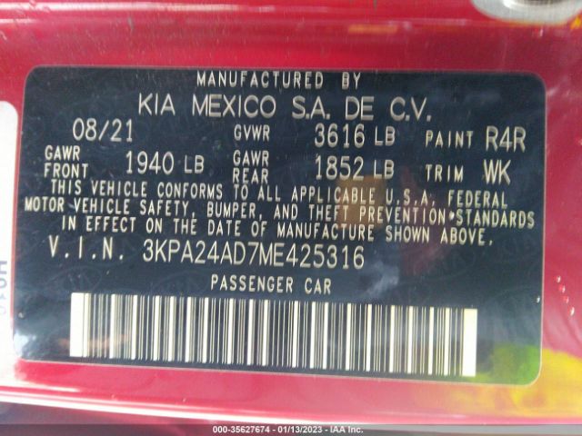 3KPA24AD7ME425316 KIA RIO S