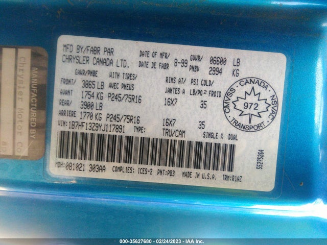 Dodge RAM 1500 2000 1B7HF13Z9YJ117891 Image 10