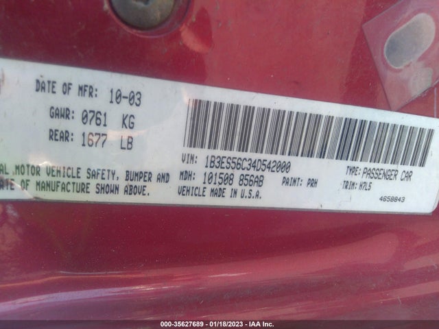 Dodge NEON SXT 2004 1B3ES56C34D542000 Image 10