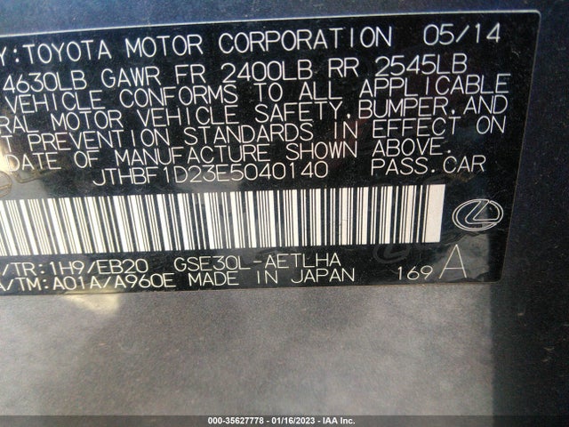 Lexus IS 250 2014 JTHBF1D23E5040140 Image 10