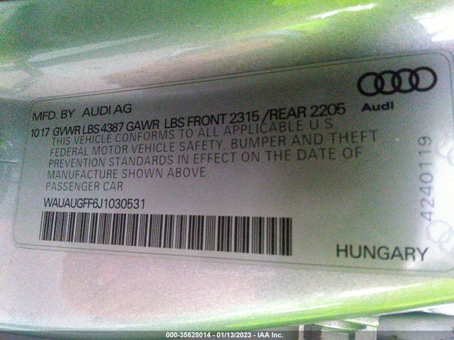 WAUAUGFF6J1030531 Audi A3 Sedan Premium/tech Premium