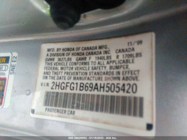 2010 HONDA CIVIC CPE LX VIN: 2HGFG1B69AH505420