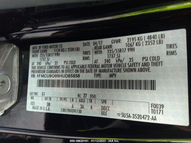 Ford ESCAPE SE 2017 1FMCU9G99HUD85858 Image 10