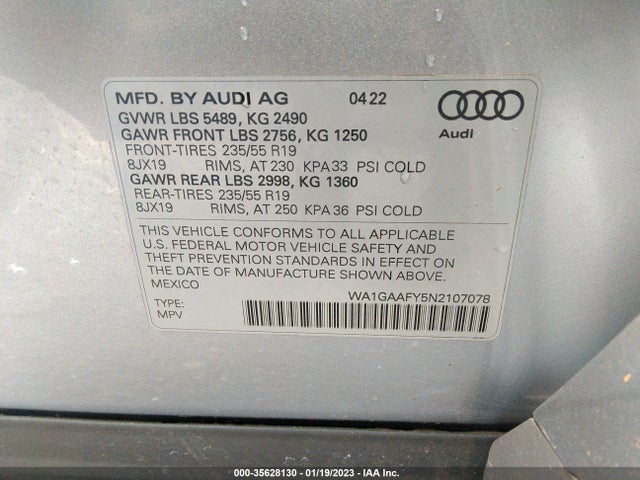 WA1GAAFY5N2107078 Audi Q5 S Line Premium