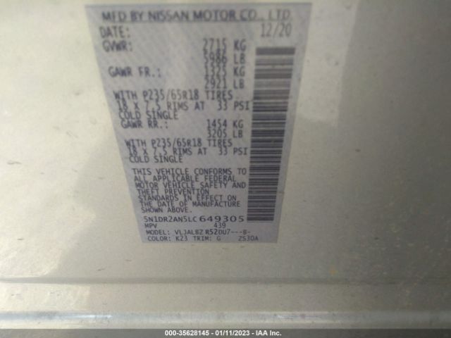 5N1DR2AN5LC649305 Nissan Pathfinder S