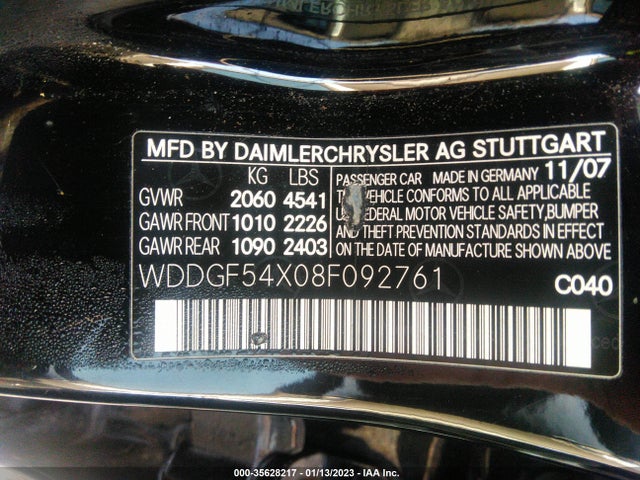 2008 MERCEDES-BENZ C-CLASS 3.0L VIN: WDDGF54X08F092761