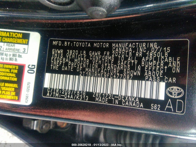2015 TOYOTA COROLLA L/LE/S/S PLUS/LE PLUS VIN: 2T1BURHE9FC477087