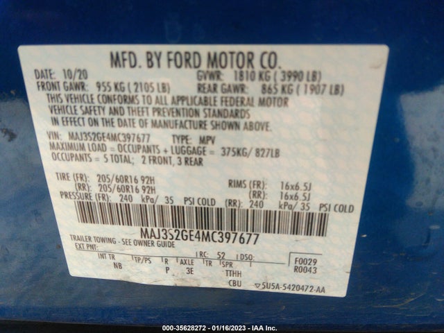 2021 FORD ECOSPORT SE VIN: MAJ3S2GE4MC397677