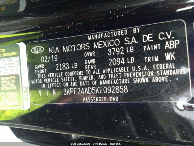 3KPF24AD5KE092858 KIA Forte Lxs