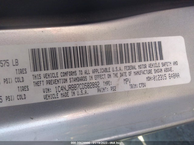 2012 JEEP PATRIOT SPORT VIN: 1C4NJRBB7CD582892