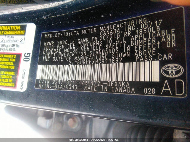 2017 Toyota Corolla, VIN: 2T1BURHEXHC911892