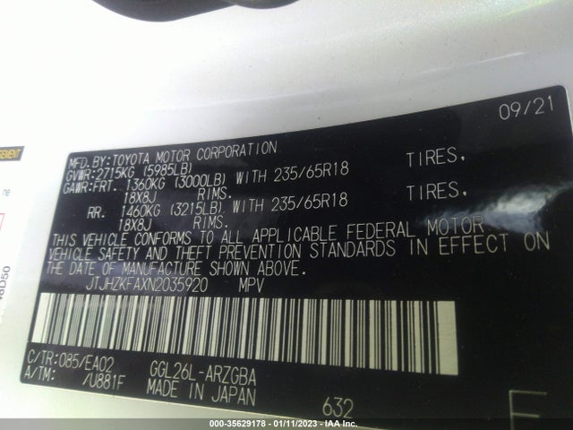2022 Lexus RX, VIN: JTJHZKFAXN2035920