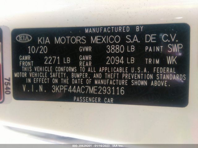 3KPF44AC7ME293116 KIA FORTE GT
