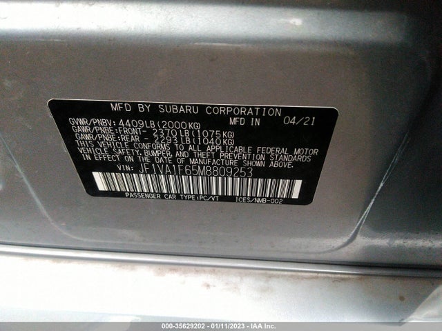 2021 Subaru WRX, VIN: JF1VA1F65M8809253