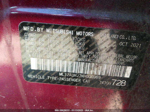 ML32AUHJ7NH000969 Mitsubishi Mirage Es/le