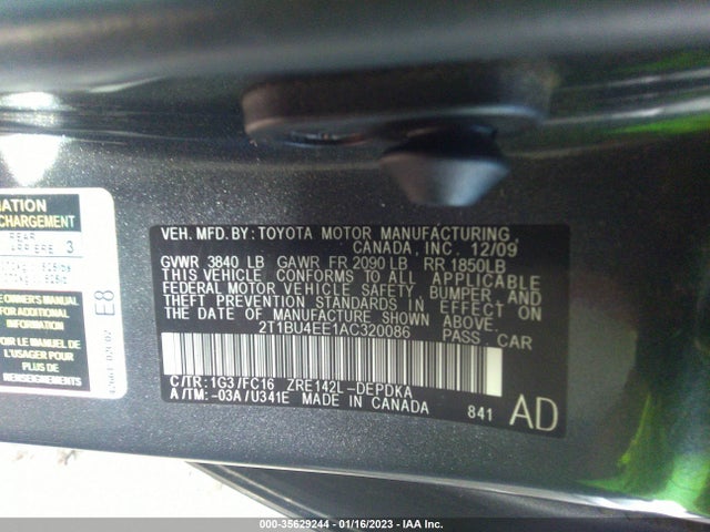 2010 TOYOTA COROLLA VIN: 2T1BU4EE1AC320086
