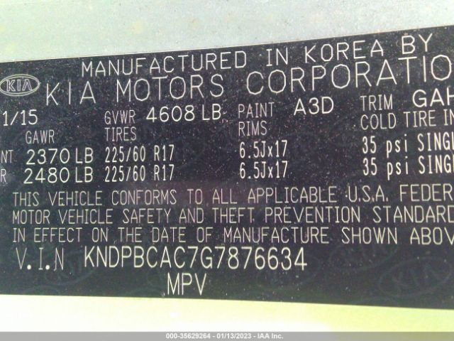 KNDPBCAC7G7876634 KIA Sportage Lx