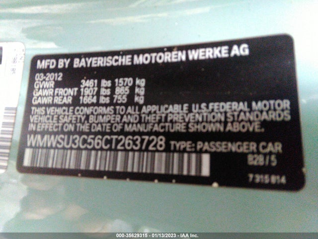 WMWSU3C56CT263728 Mini COOPER HARDTOP