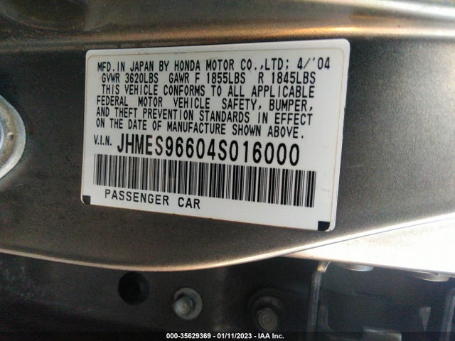 2004 HONDA CIVIC VIN: JHMES96604S016000