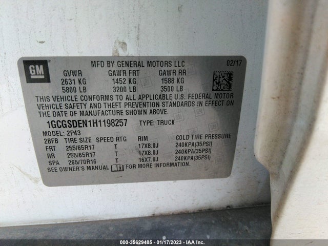 2017 Chevrolet Colorado, VIN: 1GCGSDEN1H1198257