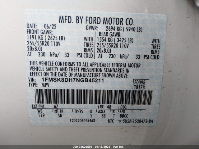 2022 Ford Explorer, VIN: 1FMSK8DH7NGB45211
