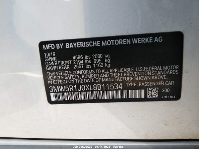 BMW 3 Series 330i 2020 аукцион фото