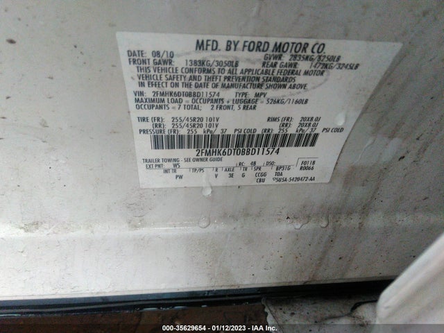 Продаж на аукціоні авто 2011 Ford Flex W/ecoboost, vin: 2FMHK6DT0BBD11574, номер лоту: 35629654