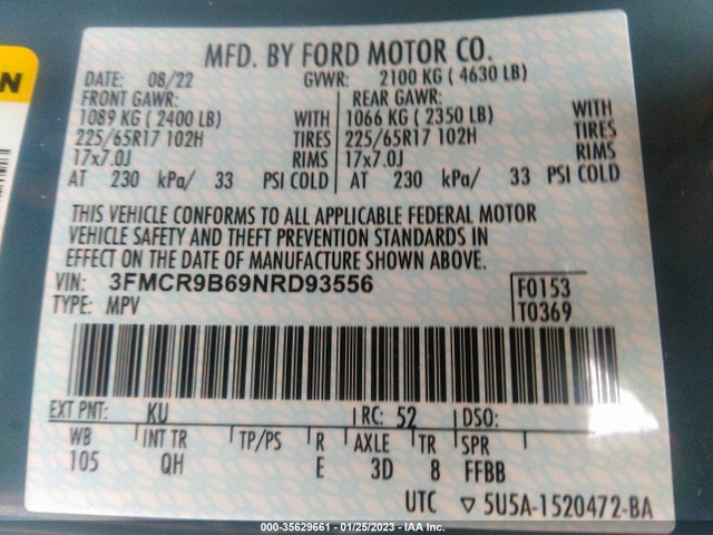 2022 Ford Bronco, VIN: 3FMCR9B69NRD93556