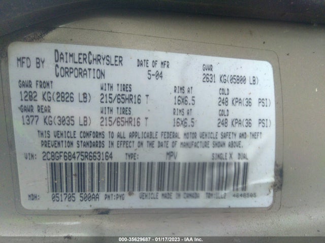 Chrysler Pacifica Touring 2005 2C8GF68475R663164 Image 10