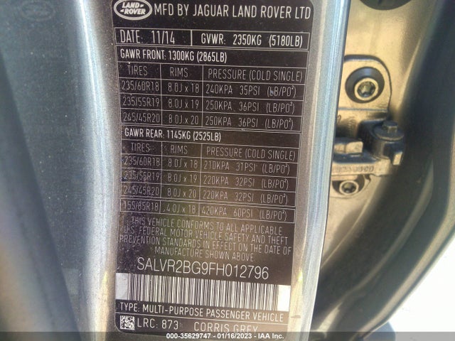 2015 Land Rover Range Rover Evoque, VIN: SALVR2BG9FH012796