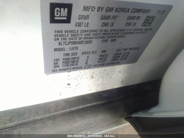 Chevrolet Trax Lt 2022 KL7CJPSM4NB510699 Image 9