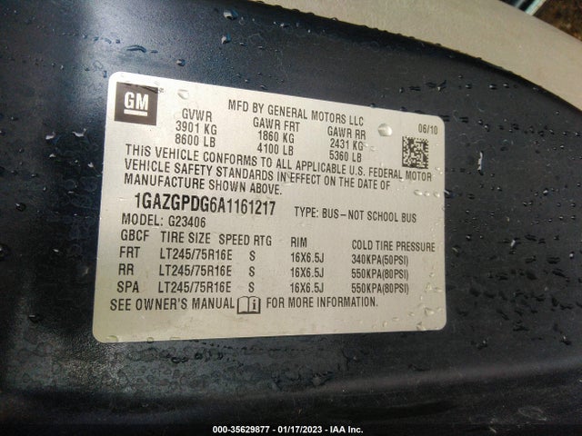 2010 CHEVROLET EXPRESS PASSENGER LS VIN: 1GAZGPDG6A1161217