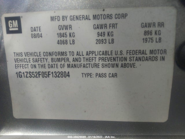 2005 CHEVROLET MALIBU BASE VIN: 1G1ZS52F05F132804