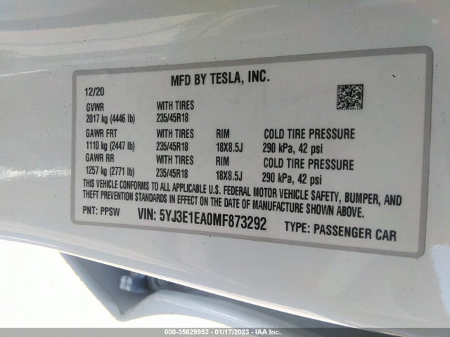 Tesla Model 3 Standard Range Plus 2021 5YJ3E1EA0MF873292 Image 11