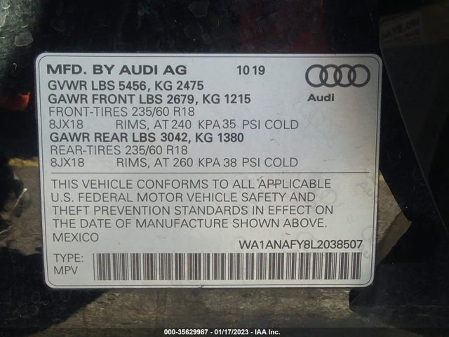 WA1ANAFY8L2038507 Audi Q5 Premium/titanium Premium