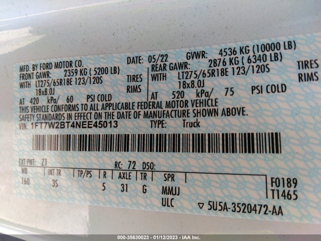 2022 Ford F-250, VIN: 1FT7W2BT4NEE45013