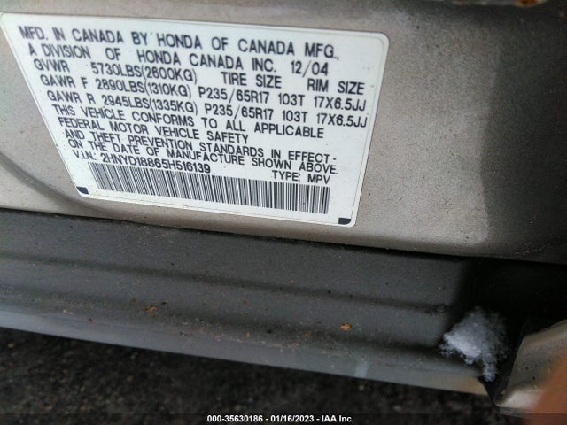 Acura MDX 2005 2HNYD18865H516139 Image 10