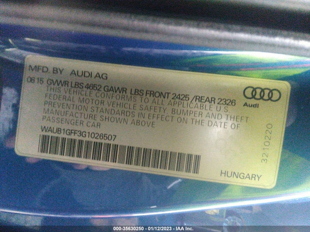 2016 Audi S3, VIN: WAUB1GFF3G1026507