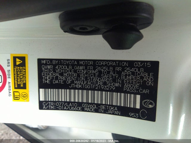 JTHBK1GG1F2193279 Lexus ES 350