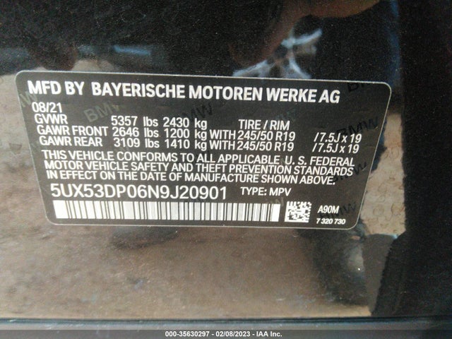 BMW X3 Xdrive30i 2022 аукцион фото