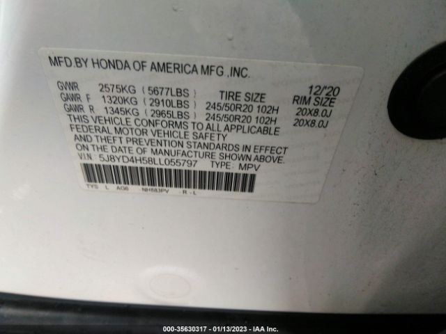 5J8YD4H58LL055797 Acura Mdx W/technology Pkg