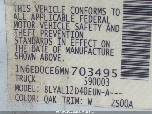 2021 Nissan Frontier, VIN: 1N6ED0CE6MN703495