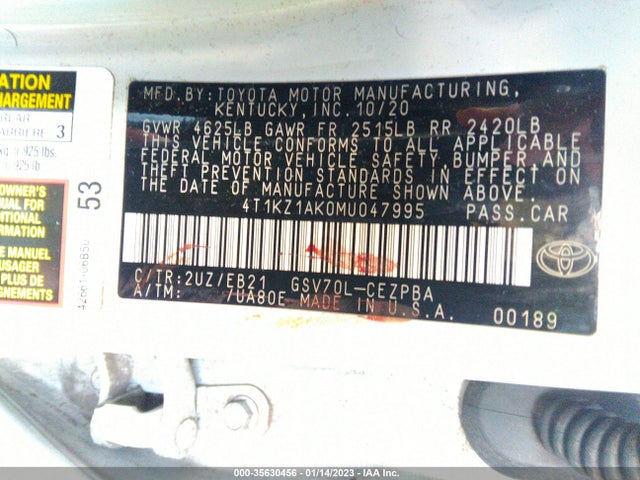 Toyota Camry 2021 4T1KZ1AK0MU047995 Image 9