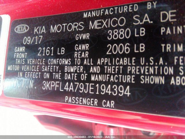 3KPFL4A79JE194394 KIA FORTE S